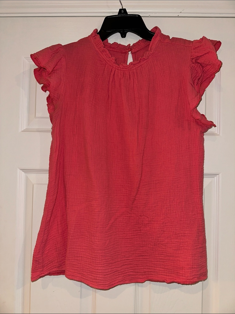 Womens Pink Ruffle Sleeve Blouse